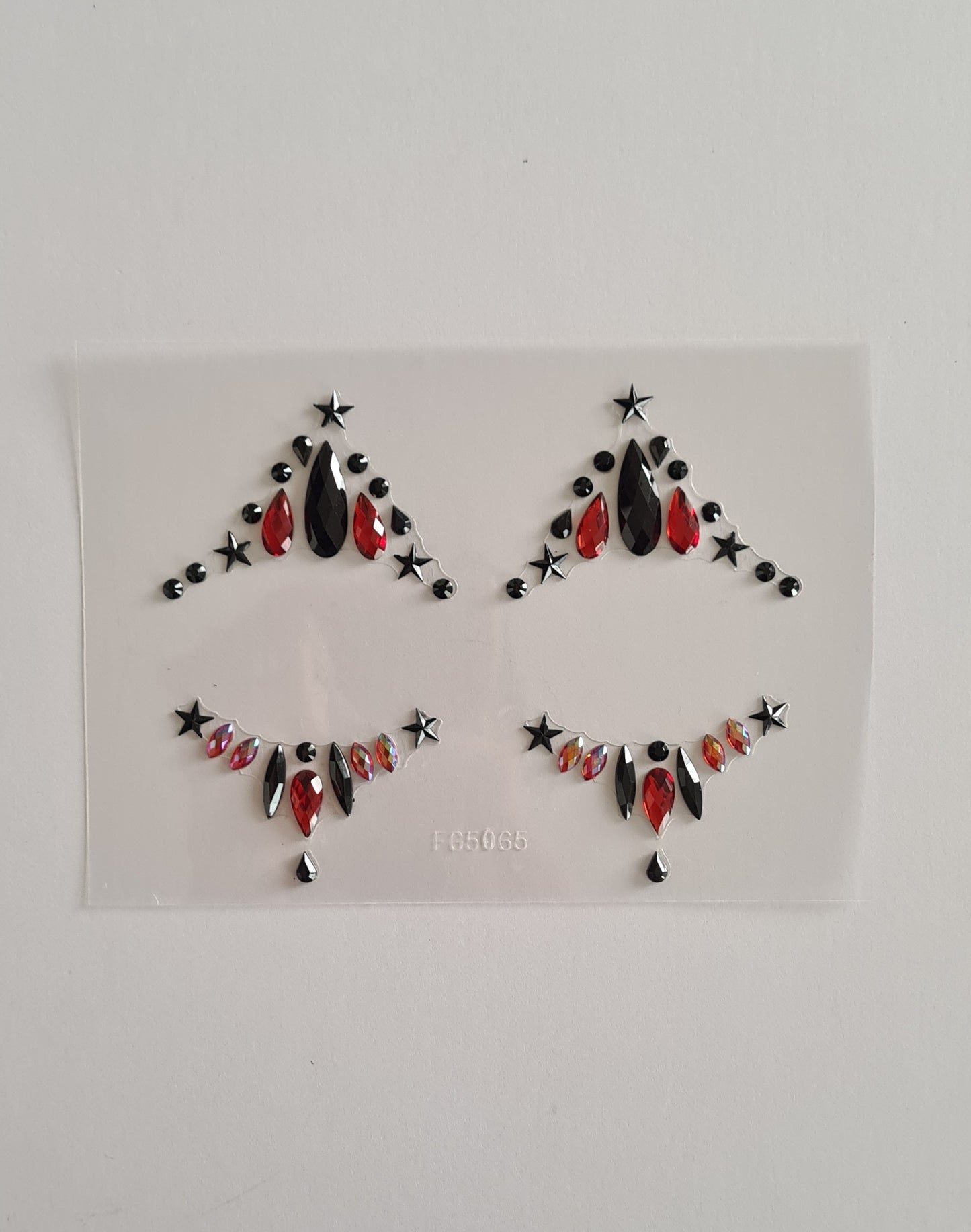 Strass Visage Autocollant - Clown Rouge et Noir