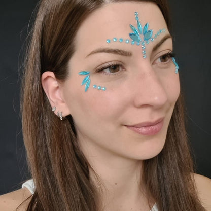 Strass Visage Autocollant - Lotus Bleu Holographique