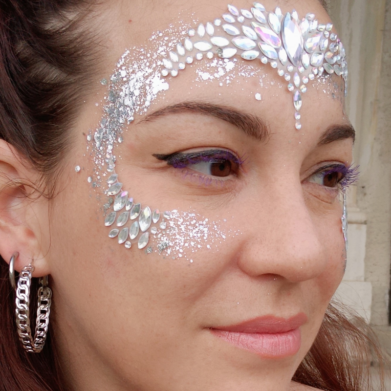 Strass Visage Autocollant - Blanc