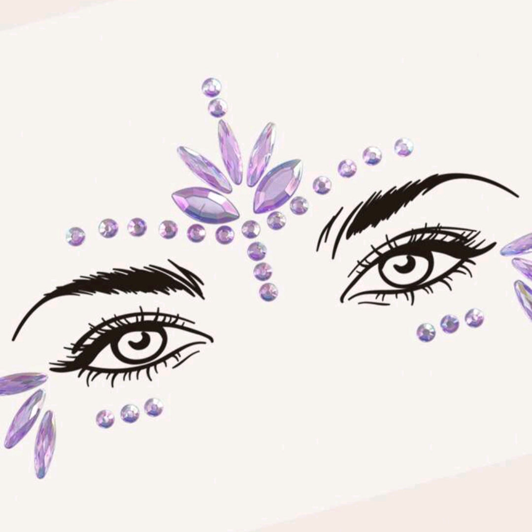 Strass Visage Autocollant - Lotus Violet Holographique