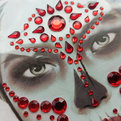 Strass Visage Autocollant - Squelette Rouge