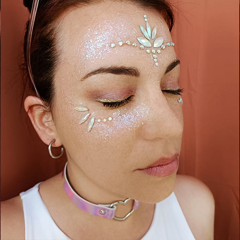 Strass Visage Autocollant - Lotus Holographique & Phosphorescent