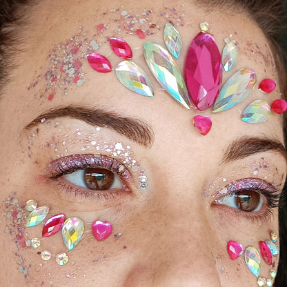 Strass Visage Autocollant - Rose & Holographique