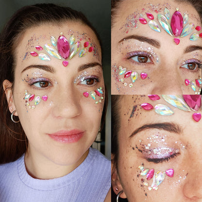 Strass Visage Autocollant - Rose & Holographique