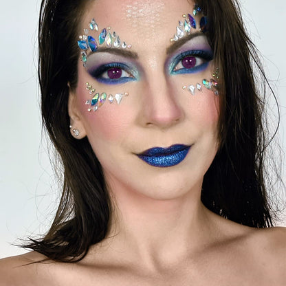 Makeup de Sirène avec le Strass de Festival Bleu & Holographique