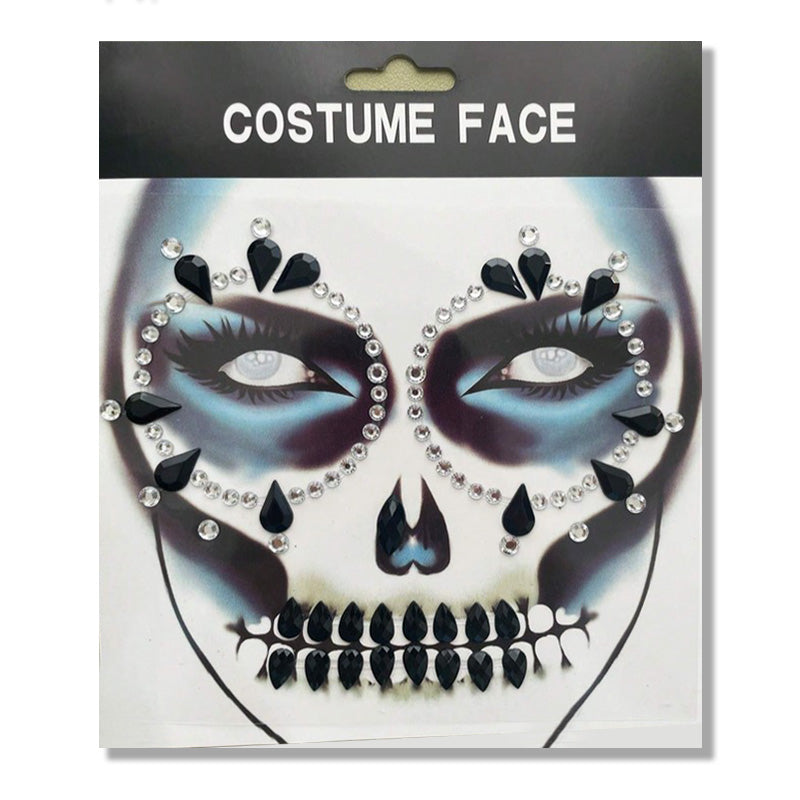 Strass Visage Autocollant - Dia de Los Muertos Noir & Argent