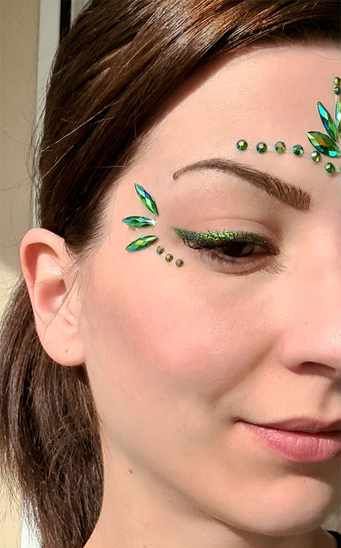 Strass Visage Autocollant - Lotus Vert Holographique