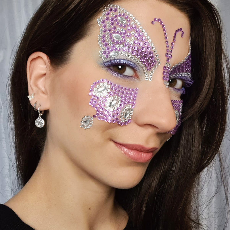 Strass de Visage Papillon Violet Argenté