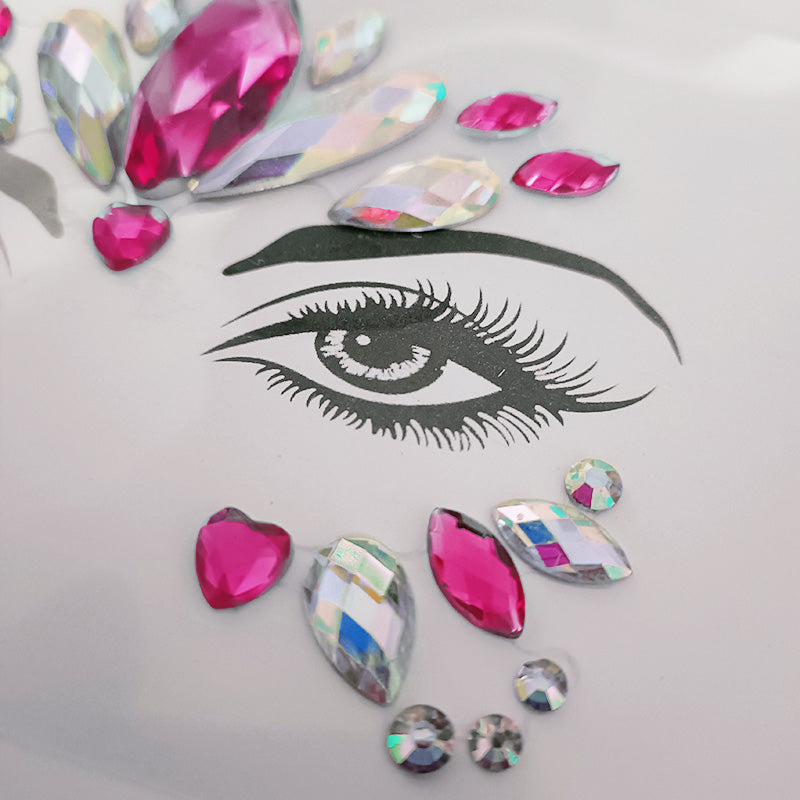 Strass Visage Autocollant - Rose & Holographique