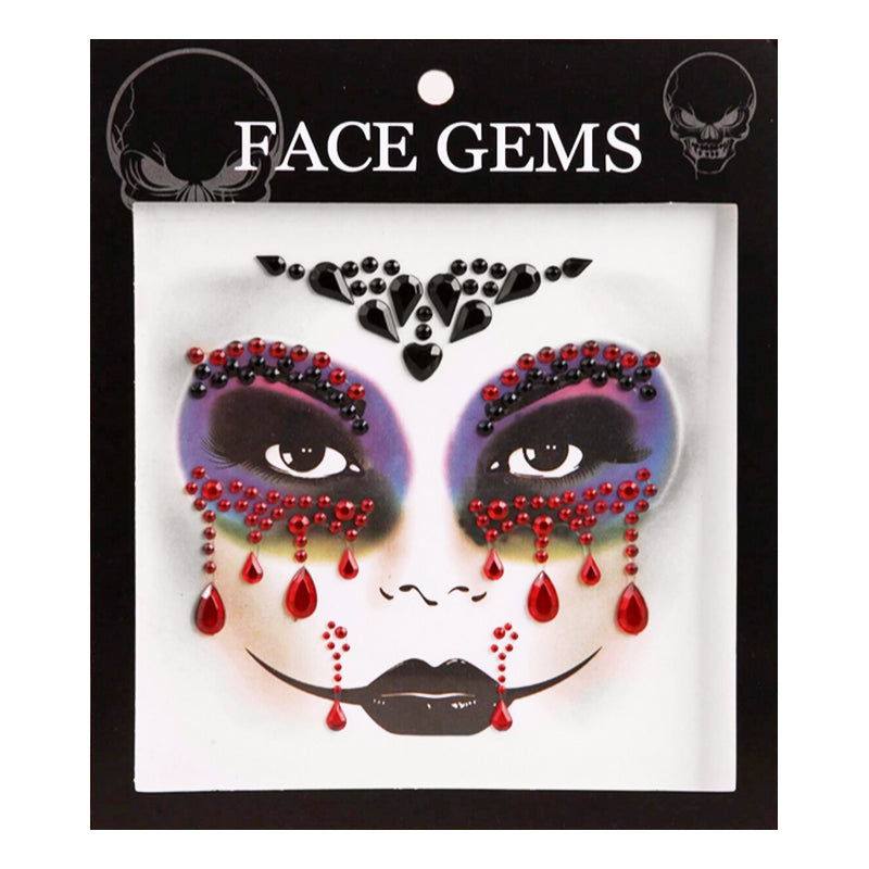 Strass Visage Autocollant Rouge & Noir Vampire