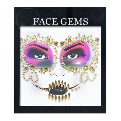 Strass Visage Autocollant - Dia de Los Muertos Doré