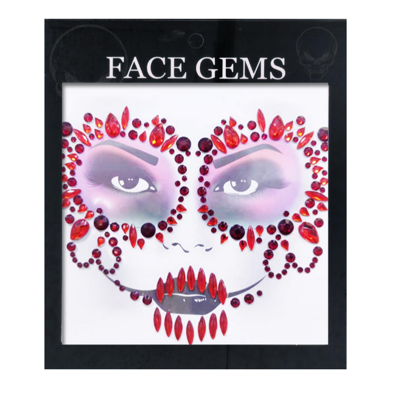 Strass Visage Autocollant - Dia de Los Muertos Rouge