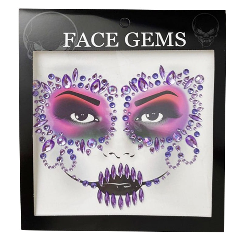 Strass Visage Autocollant - Dia de Los Muertos Violet