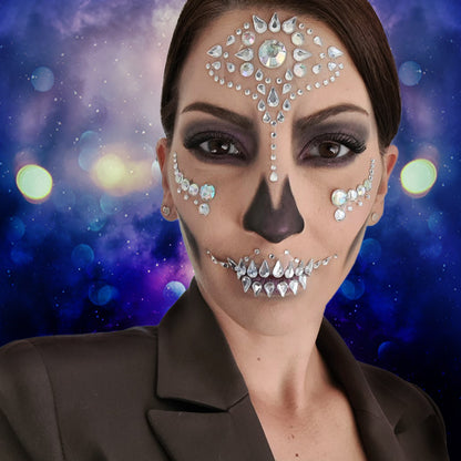 Strass Visage Autocollant - Squelette Blanc