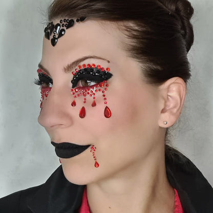 Strass Visage Autocollant Rouge & Noir Vampire