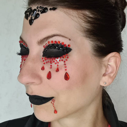 Strass Visage Autocollant Rouge & Noir Vampire