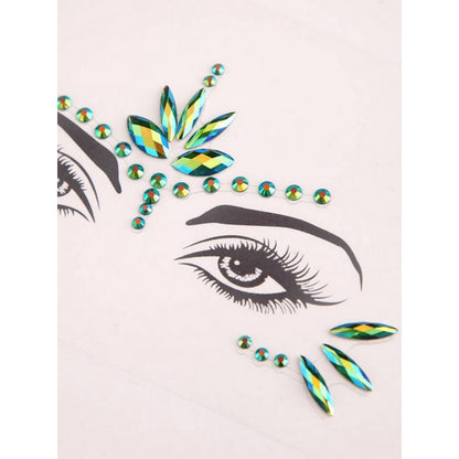 Strass Visage Autocollant - Lotus Vert Holographique