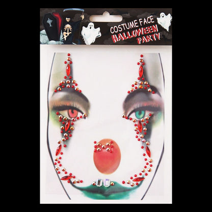 Strass Autocollant Visage - Clown Rouge Orange