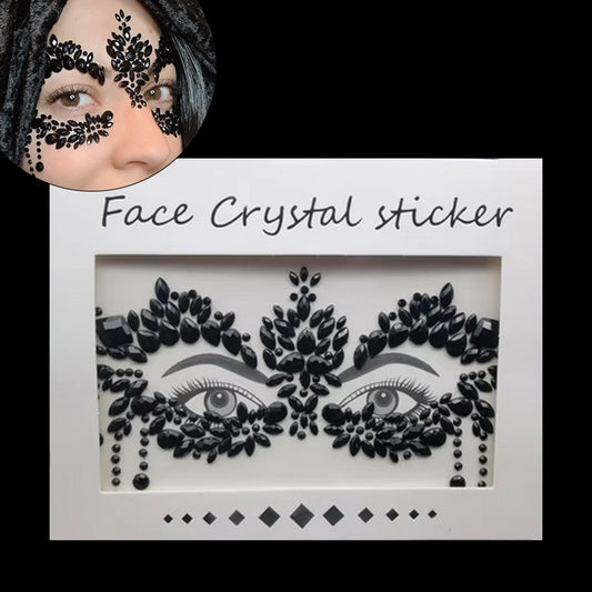 Strass Autocollant Visage - Masque Dentelle Noir