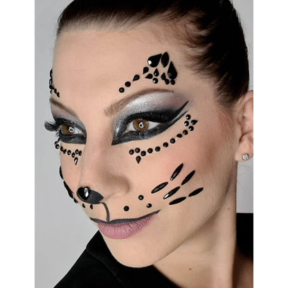 Strass Visage Autocollant - Chat Noir