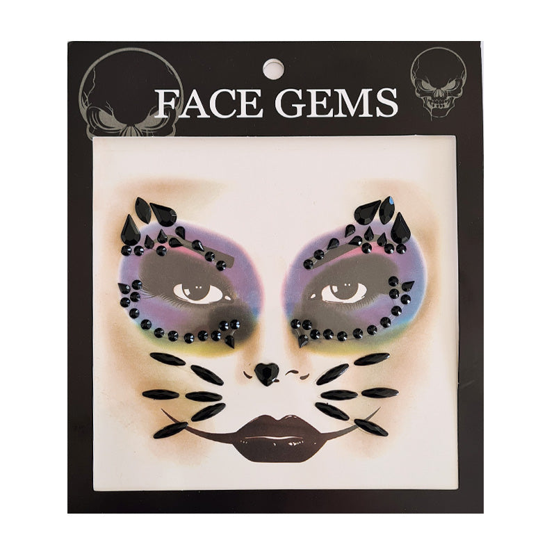 Strass Visage Autocollant - Chat Noir