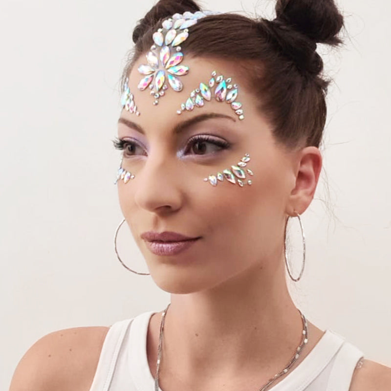 Strass Visage Autocollant - Festival Holographique Blanc