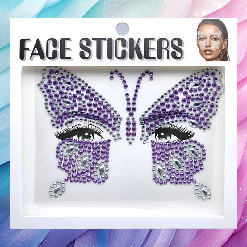 Strass Visage Autocollant - Papillon Violet