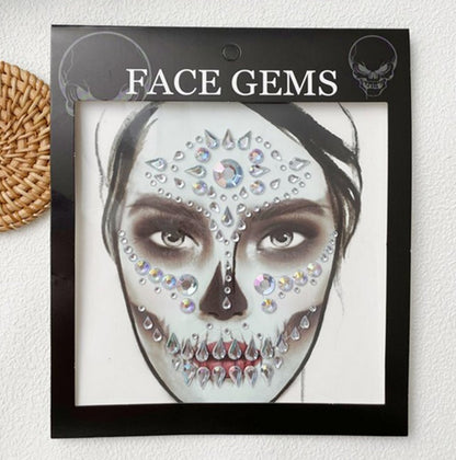 Strass Visage Autocollant - Squelette Blanc