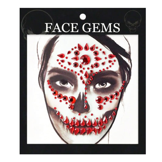 Strass Visage Autocollant - Squelette Rouge