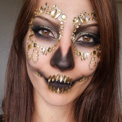 Strass Visage Autocollant - Dia de Los Muertos Doré